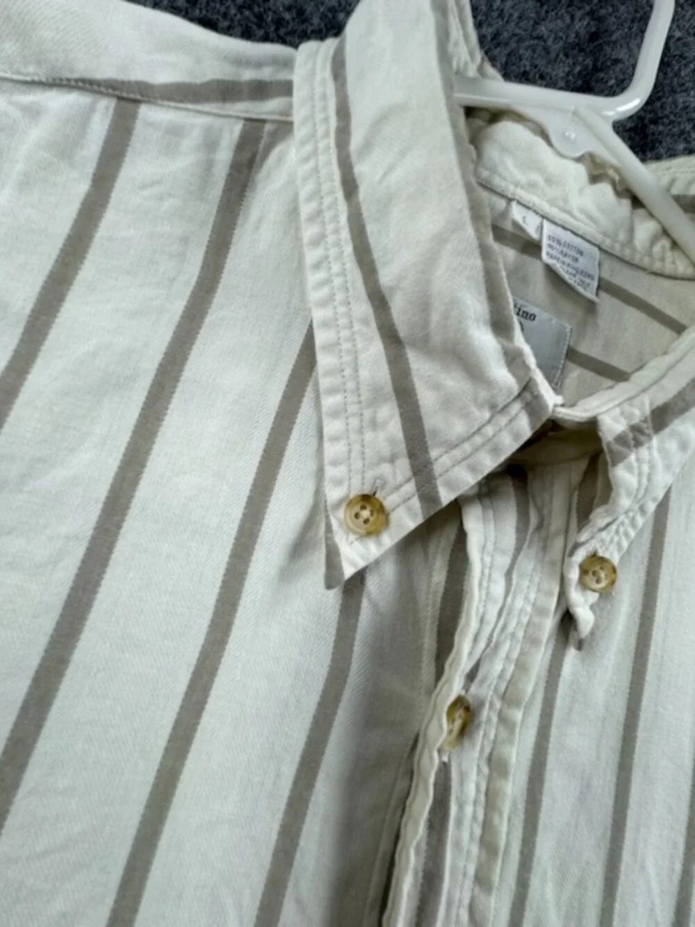 VTG Valentino Uomo Button-Down Large Striped White Gray Cotton Rayon Pocket Mens